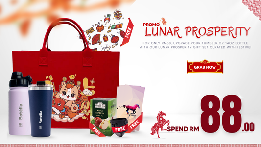 Lunar Prosperity Gift Set comes with Tumbler/14oz Vacuum Flask, tea box, Lunar Doodle Stickers, red packet enevelope and coffee filter